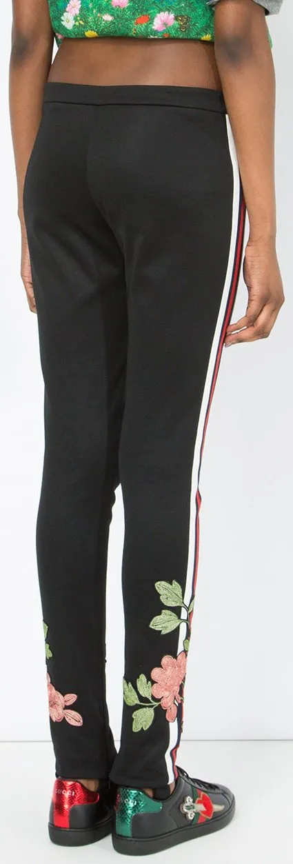 Jersey Floral-Embroidered Stirrup Trousers