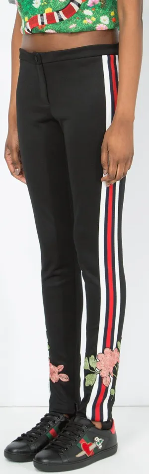 Jersey Floral-Embroidered Stirrup Trousers