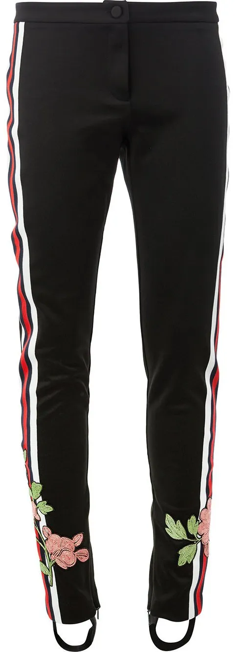 Jersey Floral-Embroidered Stirrup Trousers