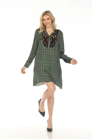 Johnny Was Workshop Plaid Viviana Tuxedo Yoke Embroidered Tunic Dress Boho Chic W27723