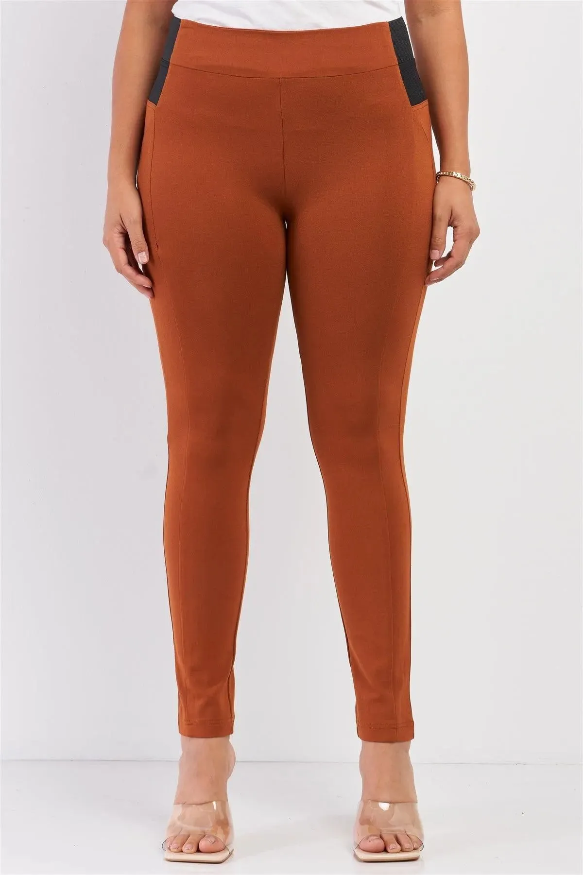 Junior Plus Rust Rubber Side Detail Lace Side Leg Legging Slim Pants /1-2-2