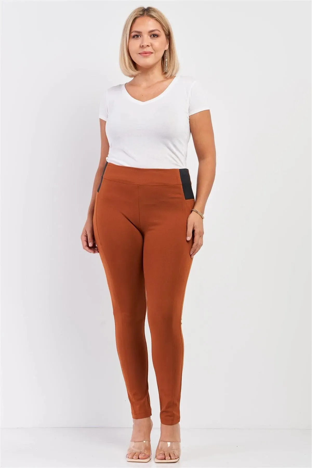 Junior Plus Rust Rubber Side Detail Lace Side Leg Legging Slim Pants /1-2-2