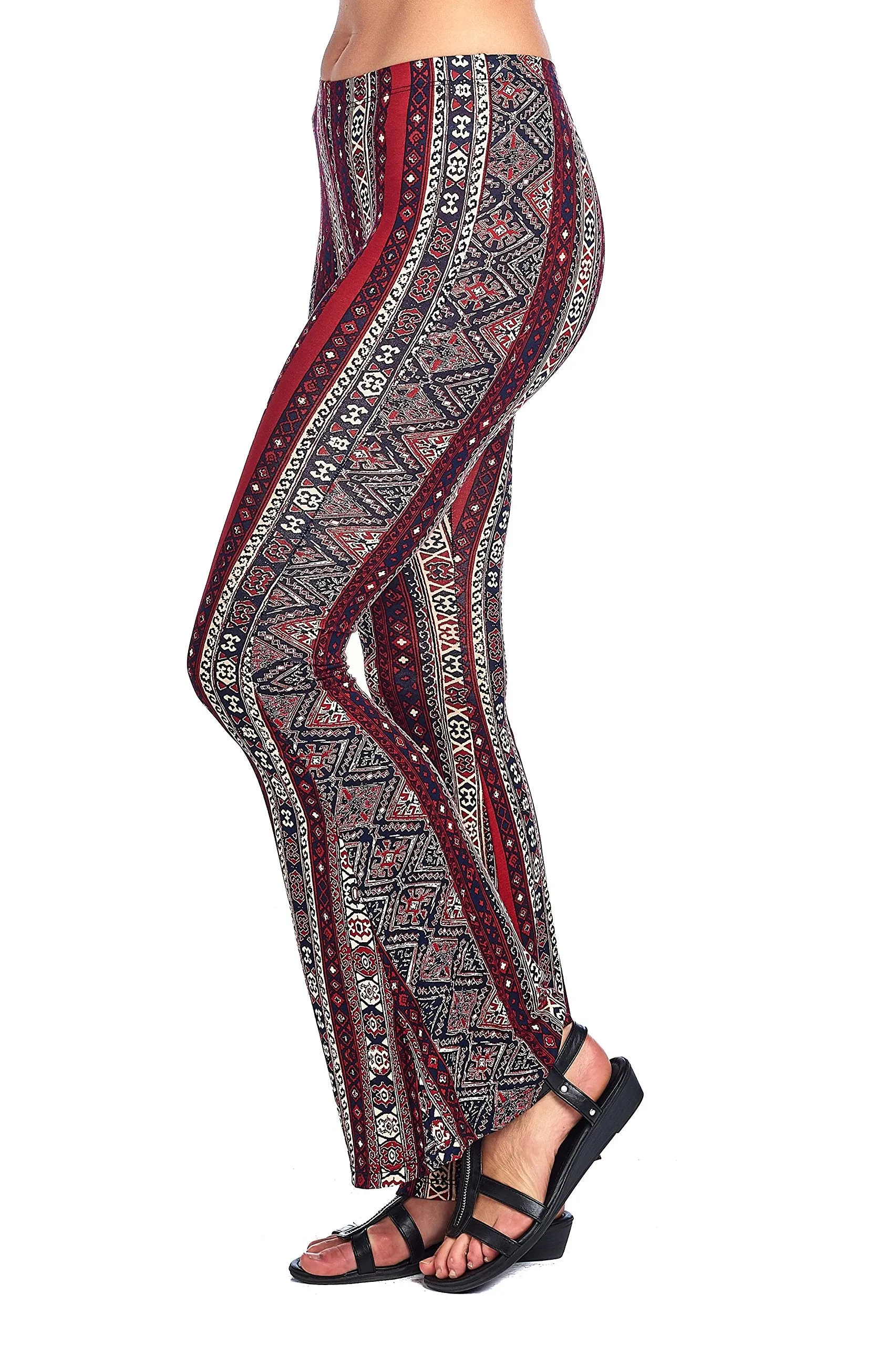 Khanomak Mid-Rise Waist Mixed Print Long Bell Bottom Flared Legging Pants