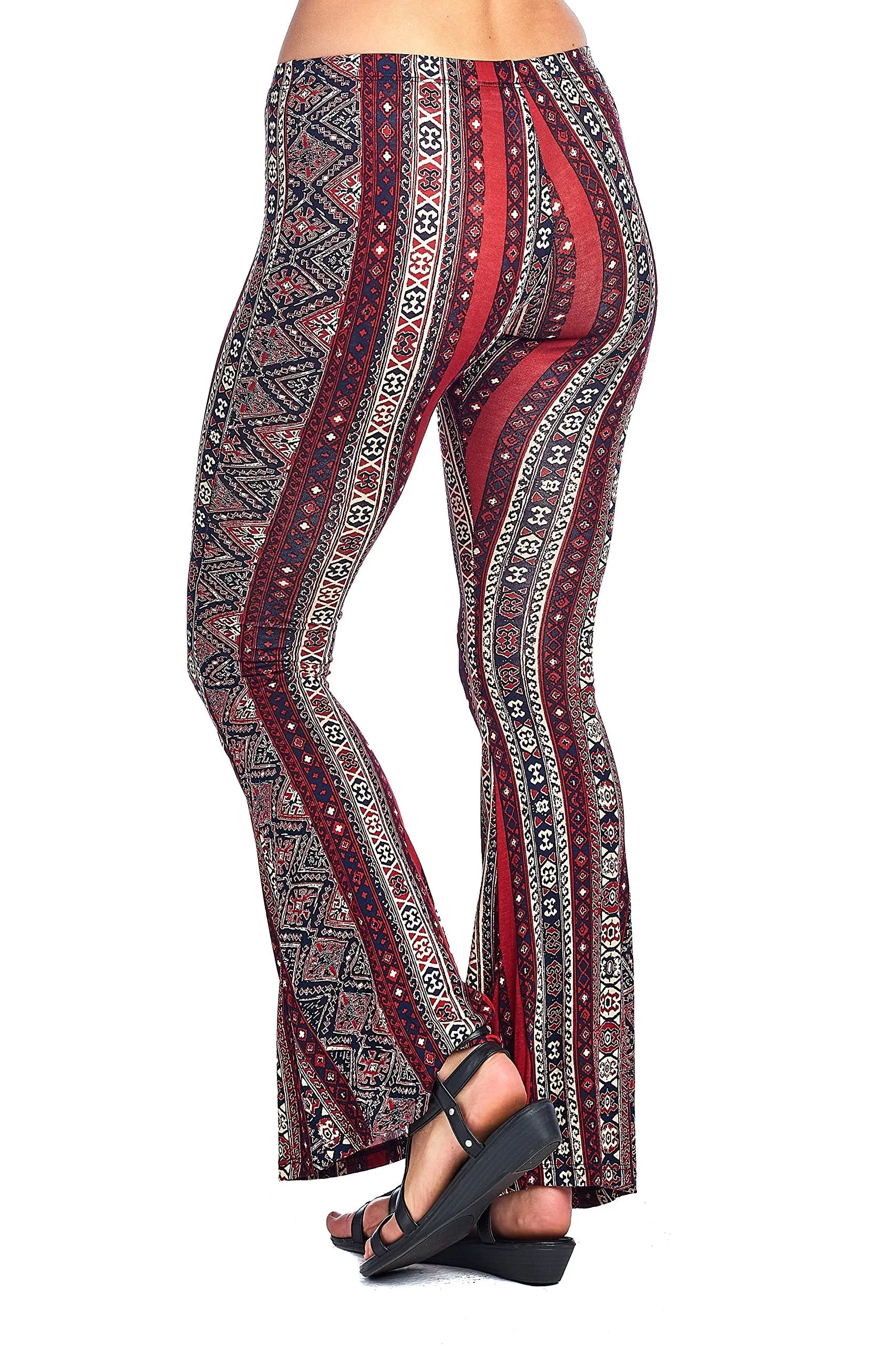 Khanomak Mid-Rise Waist Mixed Print Long Bell Bottom Flared Legging Pants
