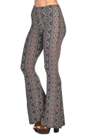 Khanomak Mid-Rise Waist Mixed Print Long Bell Bottom Flared Legging Pants
