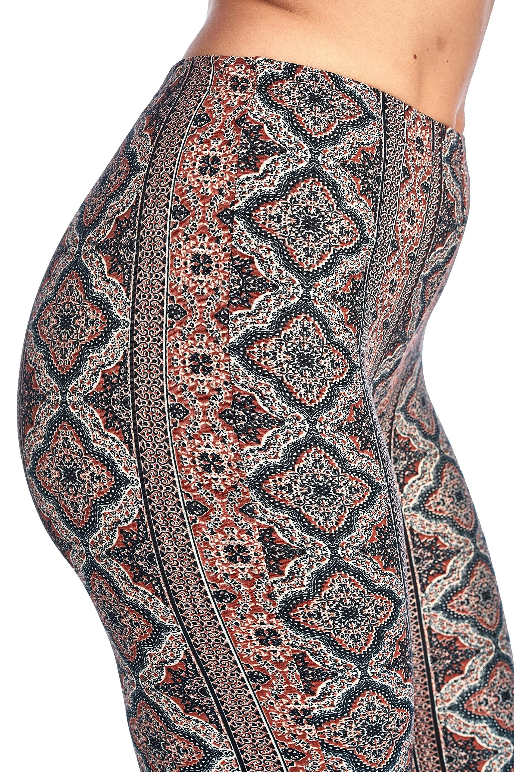 Khanomak Mid-Rise Waist Mixed Print Long Bell Bottom Flared Legging Pants