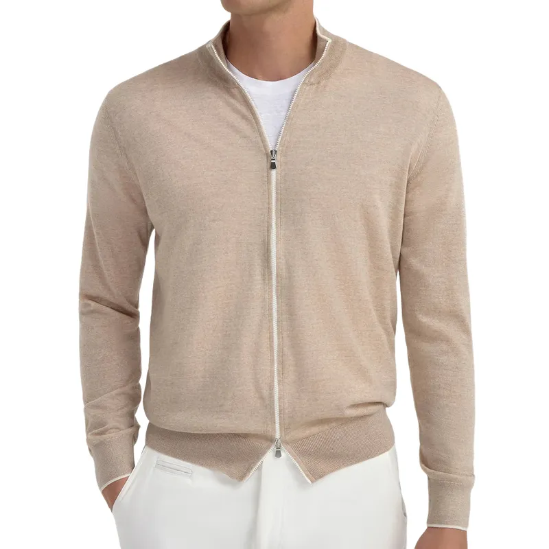 Men's Casual Stand Collar Zipper Thin Knitted Cardigan 02072877F