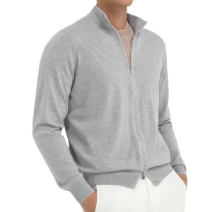 Men's Casual Stand Collar Zipper Thin Knitted Cardigan 02072877F