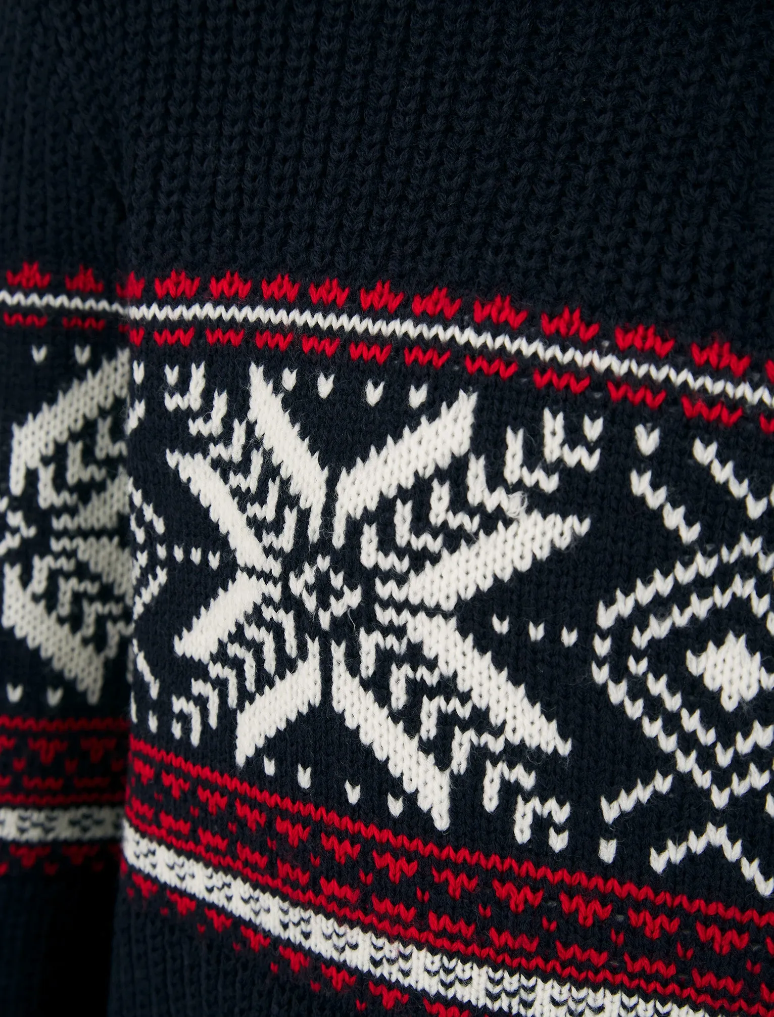 Men's Gacy Nordic Fair Isle Jacquard Knit Christmas Jumper with Quarter Zip Funnel Neck in Ink - Merry Christmas
