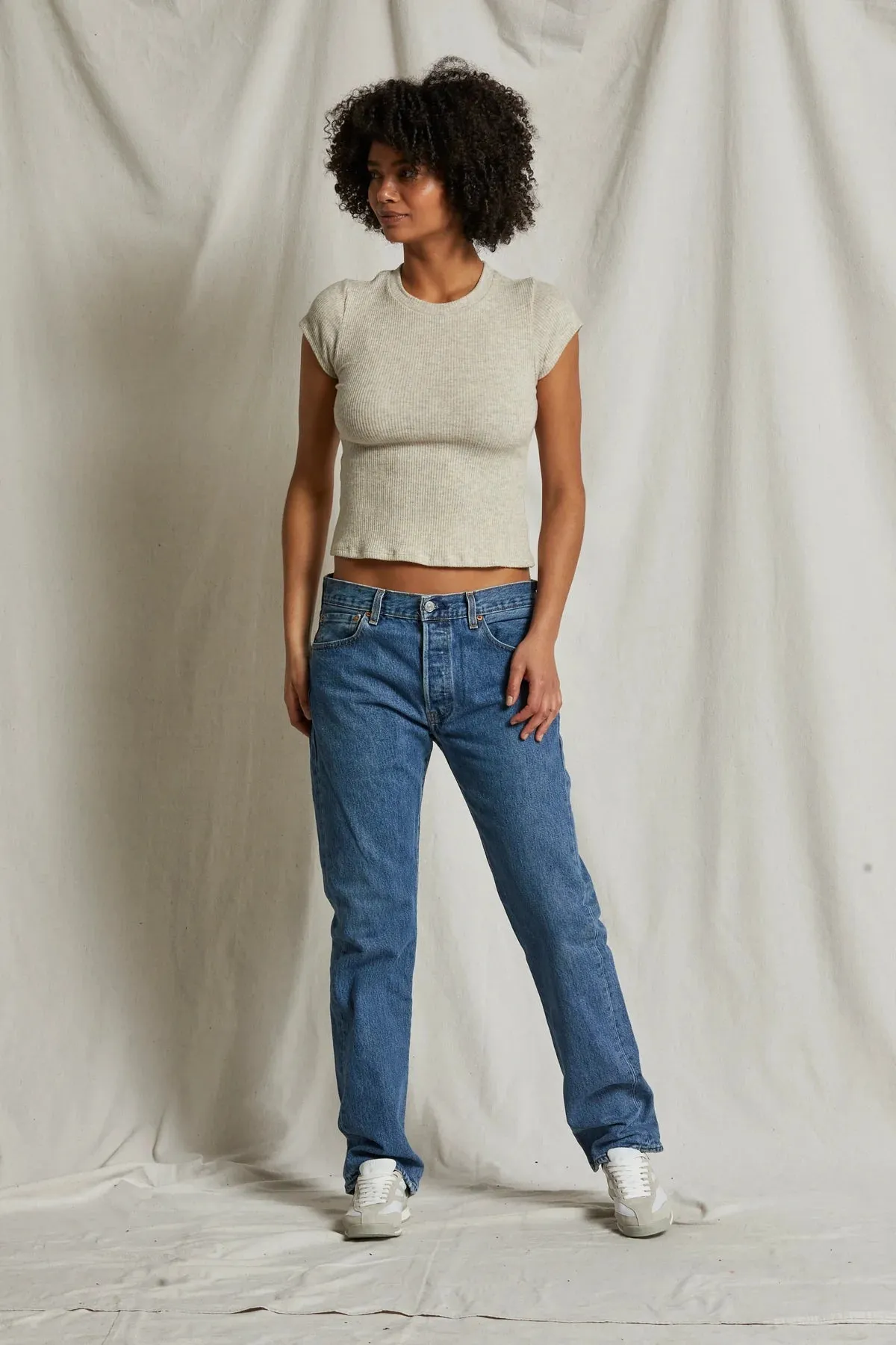 MONICA RIB BABY TEE HEATEHR OATMEAL