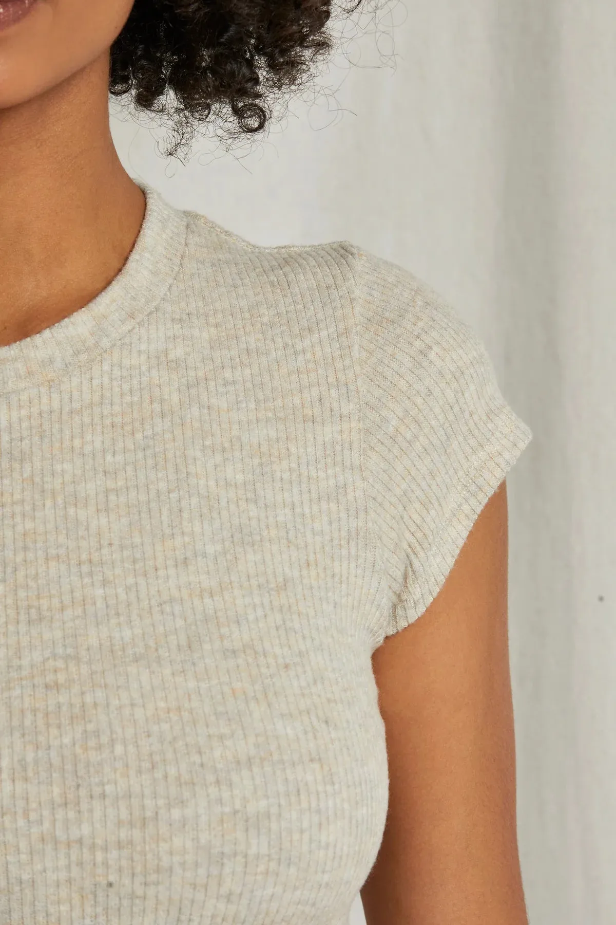 MONICA RIB BABY TEE HEATEHR OATMEAL