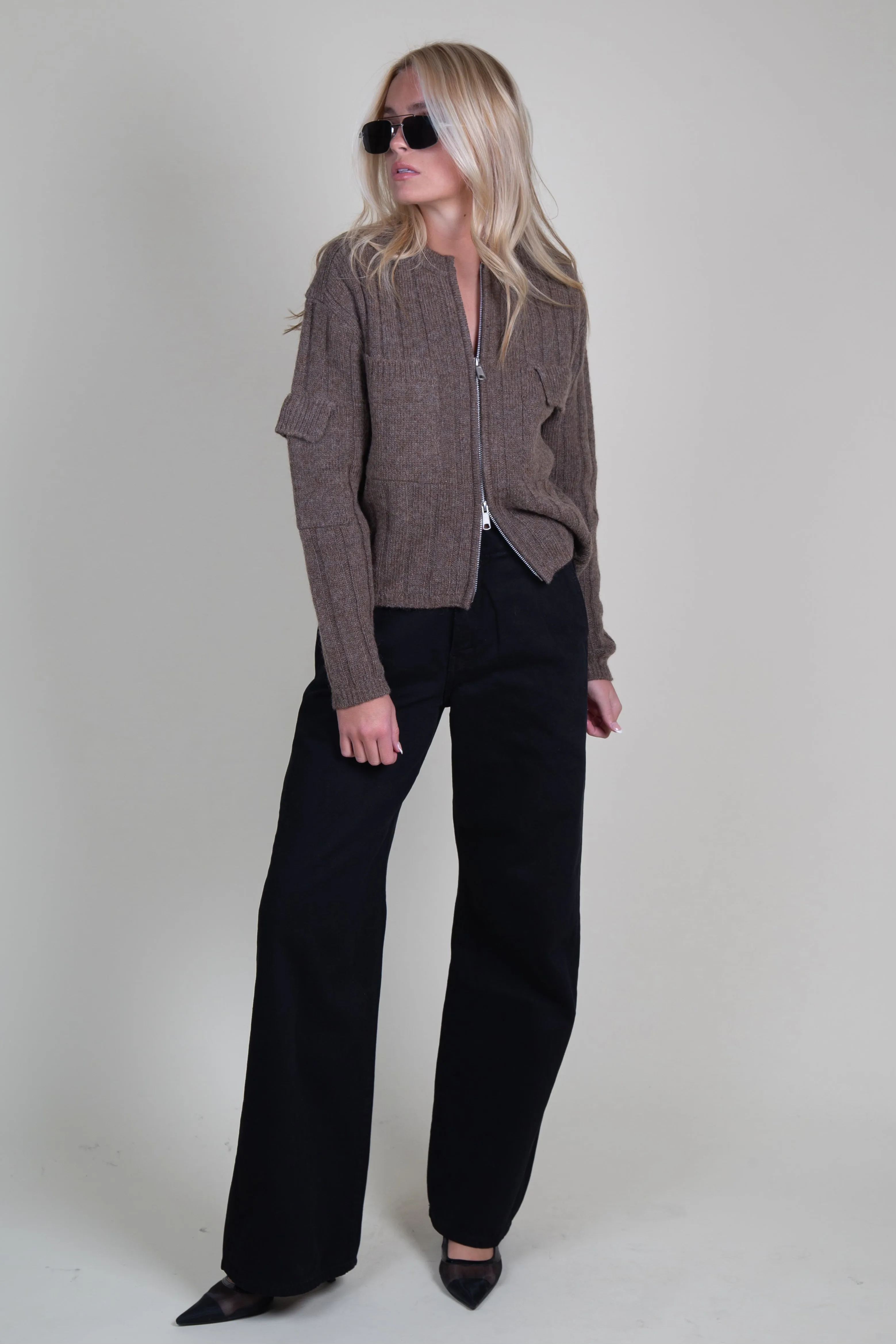 MOUSSY | Zip Up Cardigan - Brown