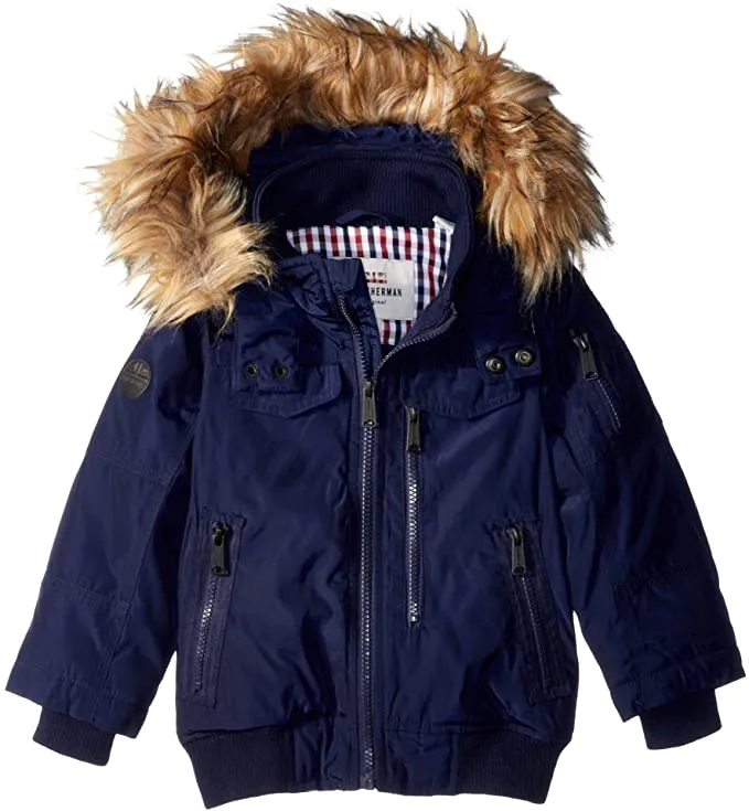 New Nordstroms Navy Blue Ben Sherman Kids Boys Parka Winter Jacket, removable fur trim, Sz 10/12! Retails $170 