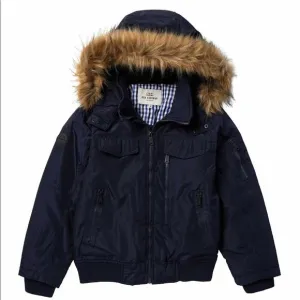 New Nordstroms Navy Blue Ben Sherman Kids Boys Parka Winter Jacket, removable fur trim, Sz 10/12! Retails $170 