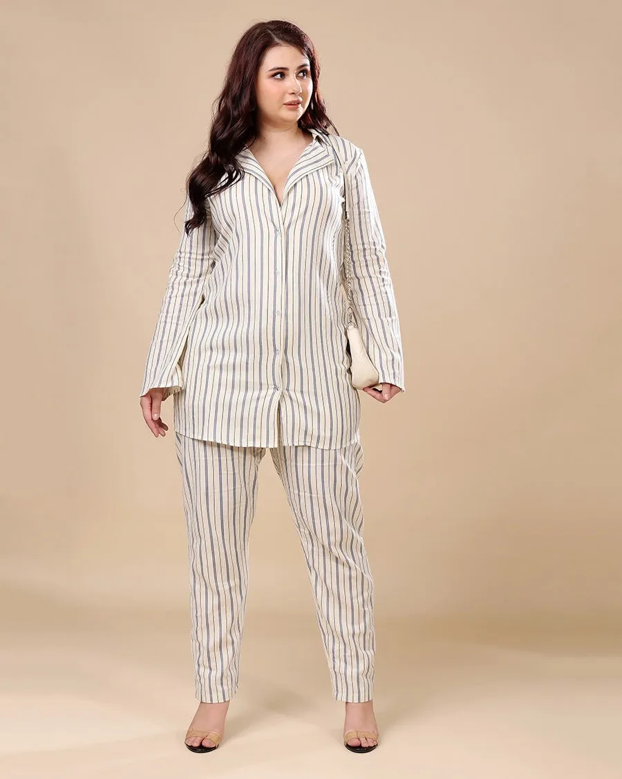 Off White & Blue Striped Pants