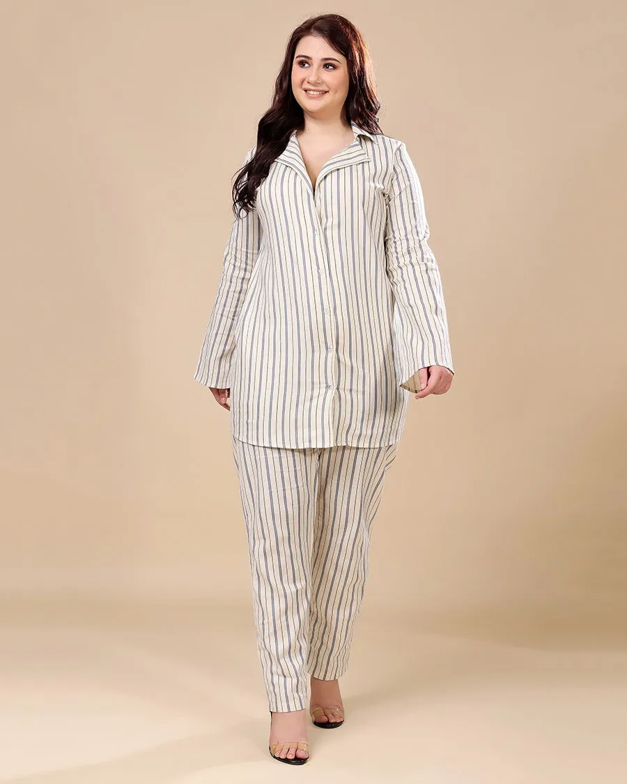 Off White & Blue Striped Pants