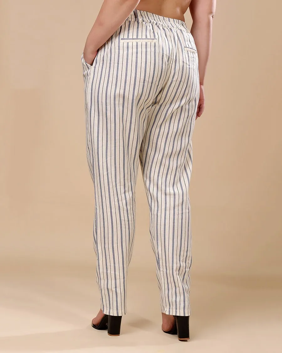 Off White & Blue Striped Pants