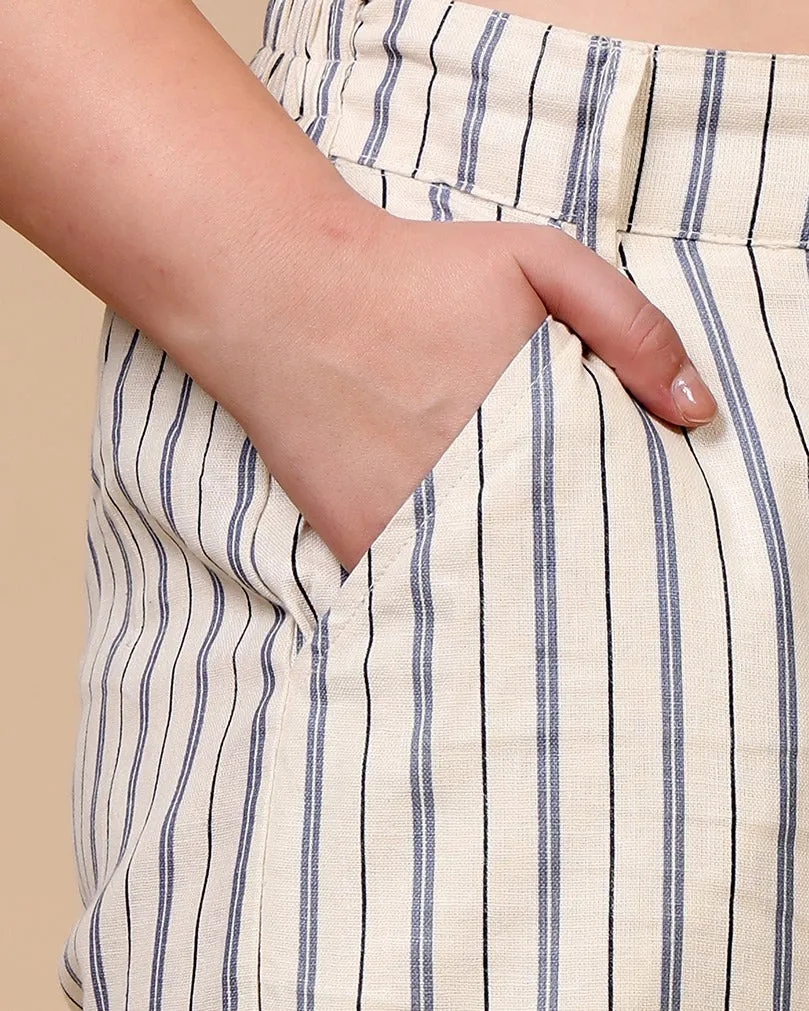 Off White & Blue Striped Pants