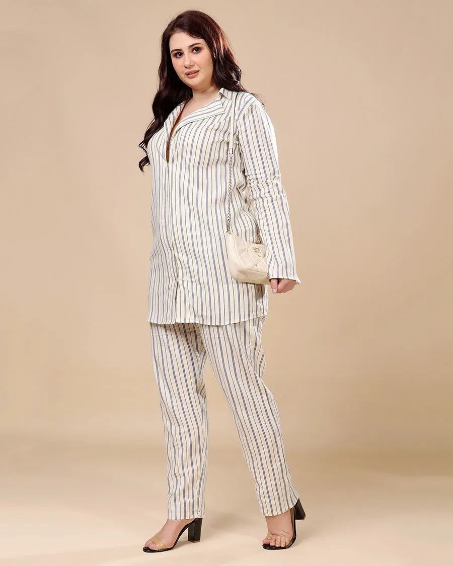 Off White & Blue Striped Pants