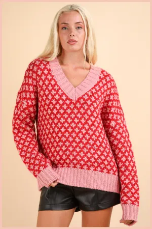 Oversized Graphic Knit Sweater Top