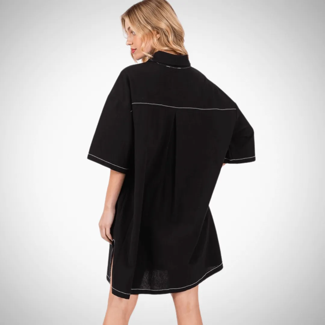 Oversized Stitch Detail Shirt Dress Made in USA