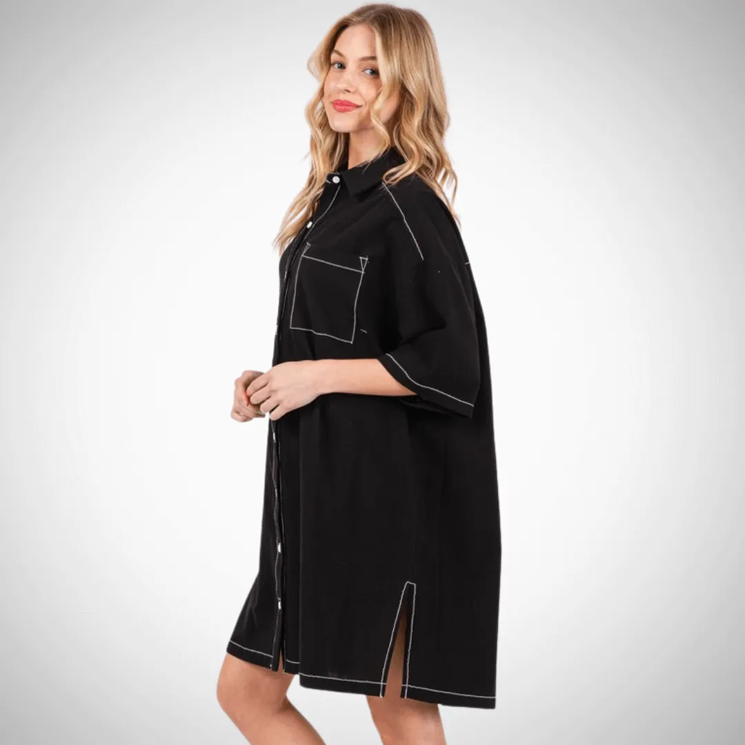 Oversized Stitch Detail Shirt Dress Made in USA
