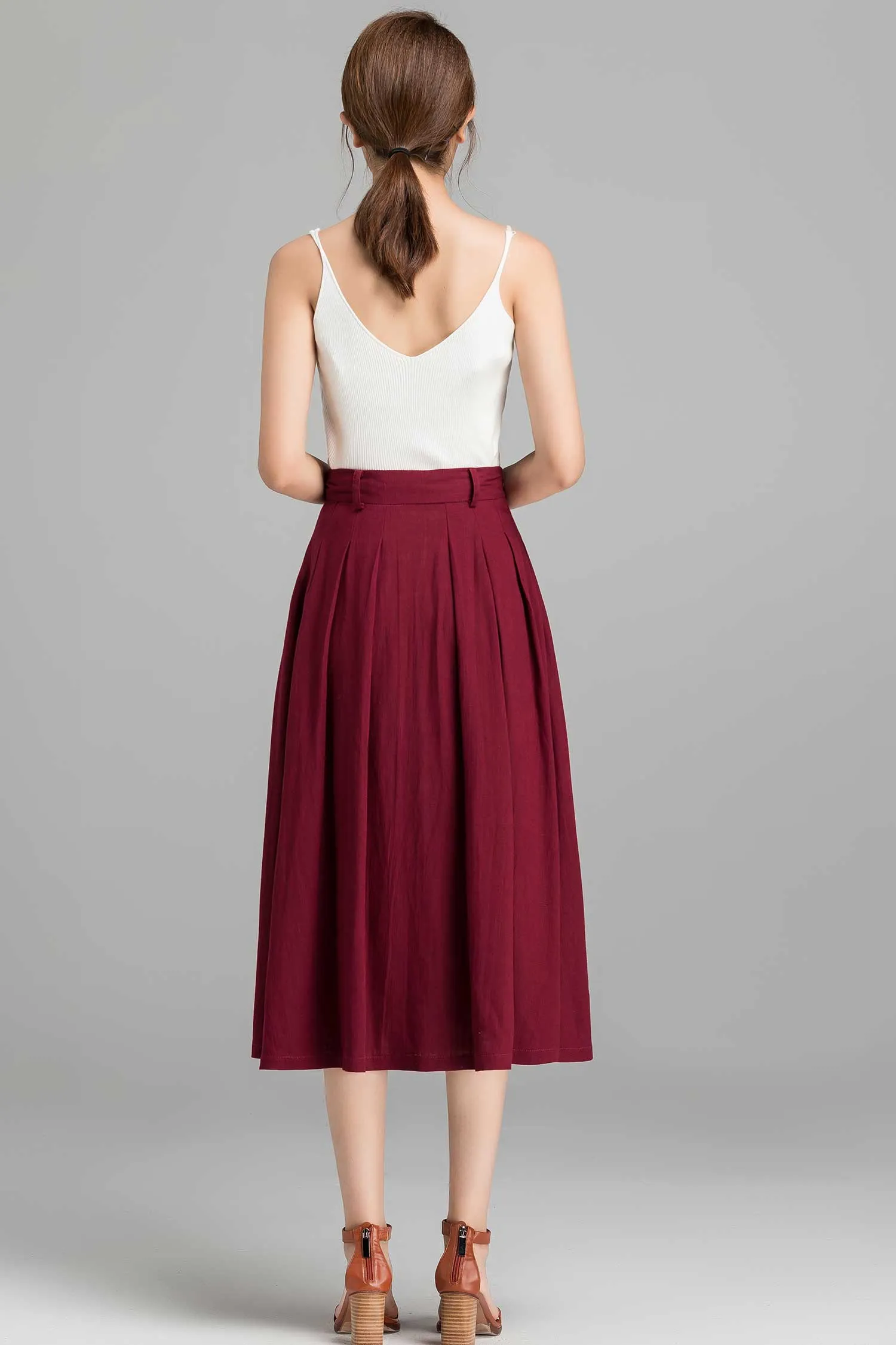 Pleated A line midi skirt for women 2370#