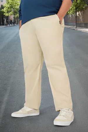Plus Men's Cream Cotton Regular Fit Casual Chinos Trousers Stretch