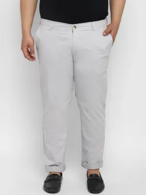 Plus Men's White Grey Cotton Regular Fit Casual Chinos Trousers Stretch