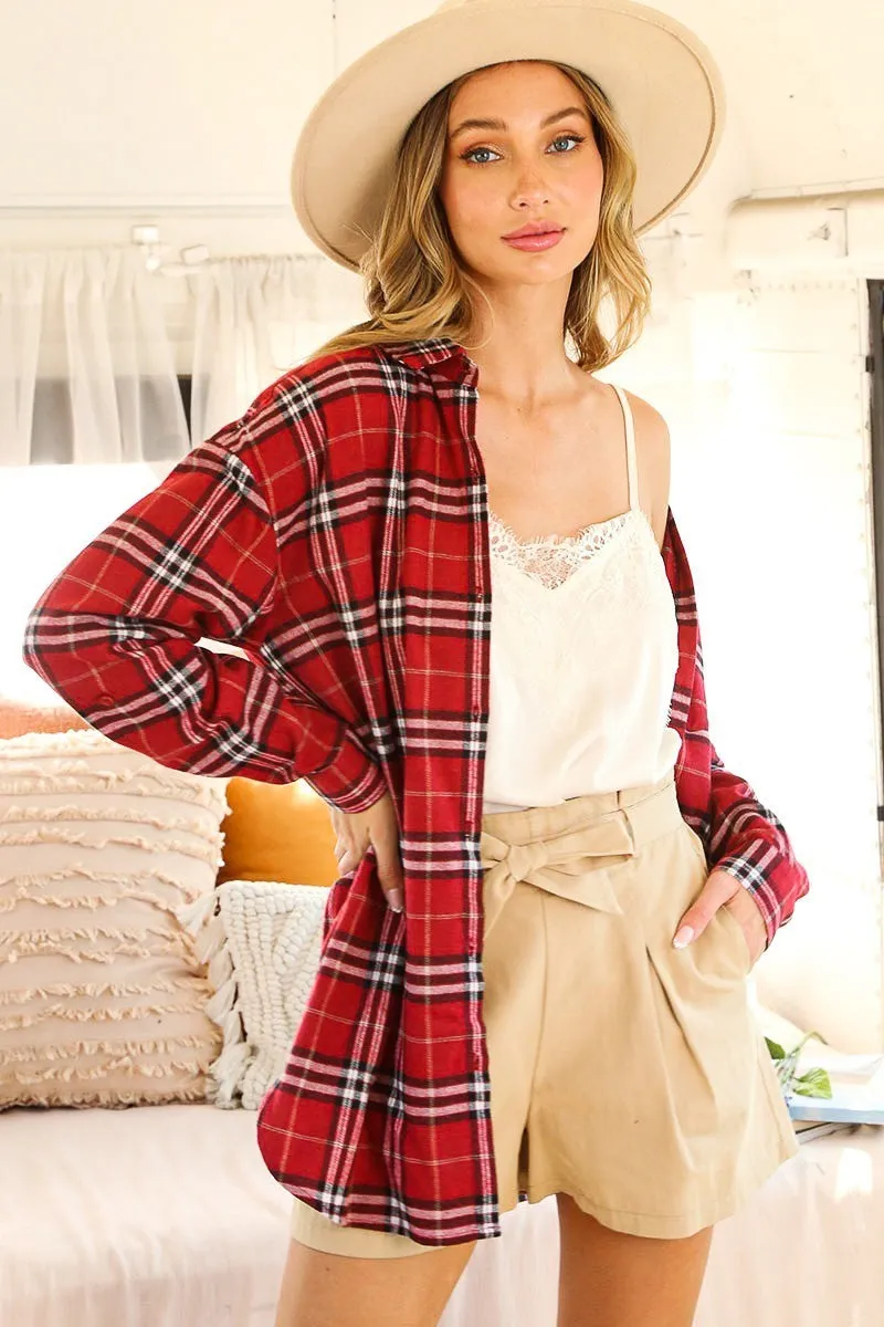 Red & Black Flannel Oversized Shirt