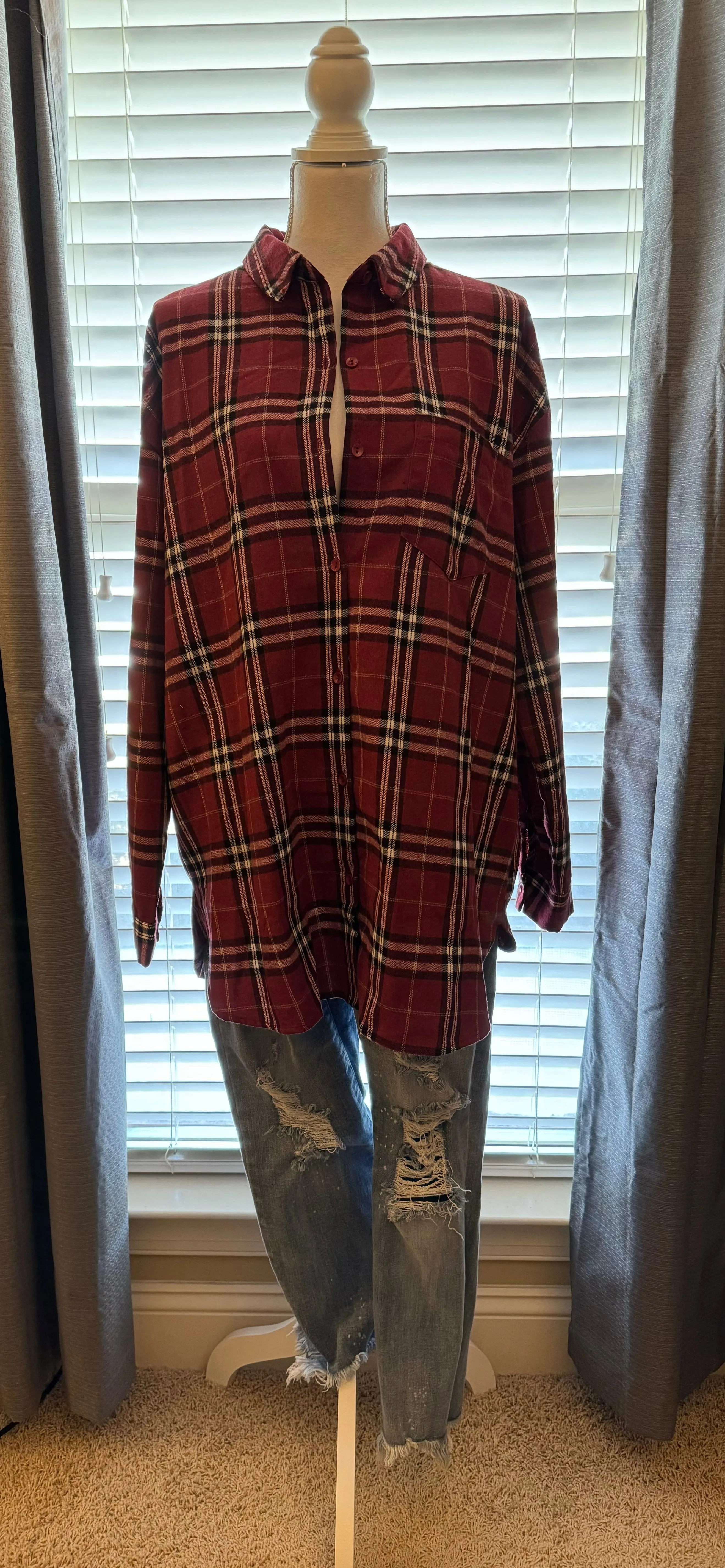 Red & Black Flannel Oversized Shirt