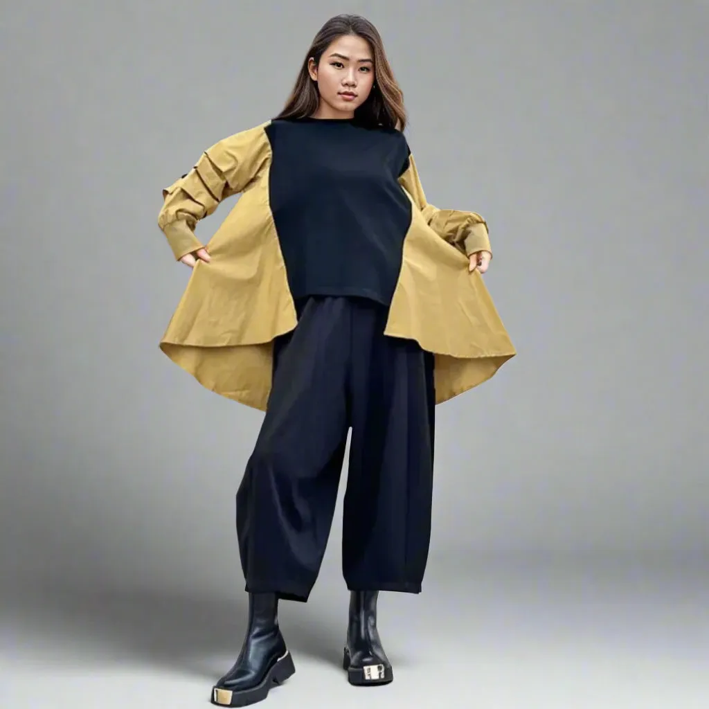Relaxed Color Block Sweatshirt with Asymmetrical Hemline