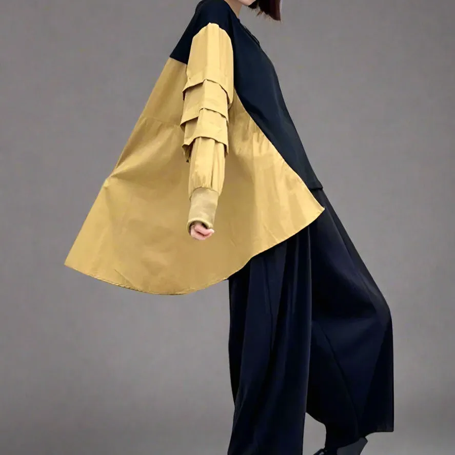 Relaxed Color Block Sweatshirt with Asymmetrical Hemline