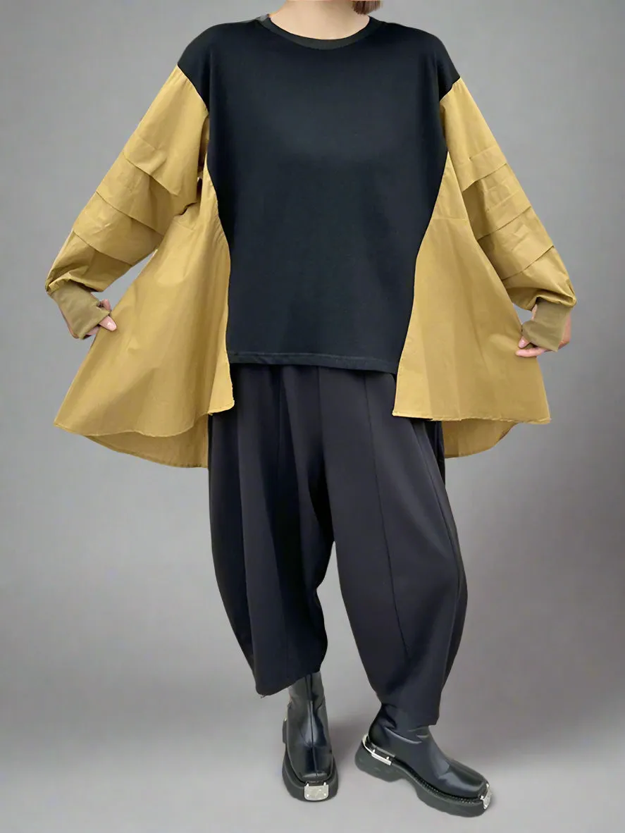 Relaxed Color Block Sweatshirt with Asymmetrical Hemline