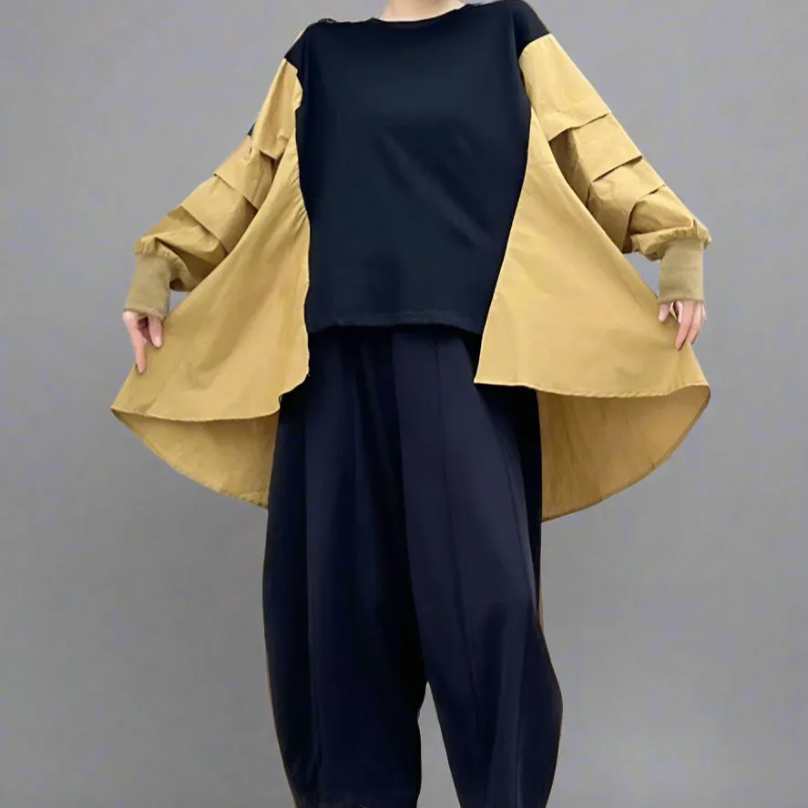 Relaxed Color Block Sweatshirt with Asymmetrical Hemline