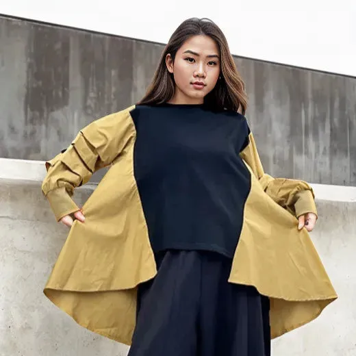 Relaxed Color Block Sweatshirt with Asymmetrical Hemline