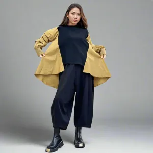 Relaxed Color Block Sweatshirt with Asymmetrical Hemline