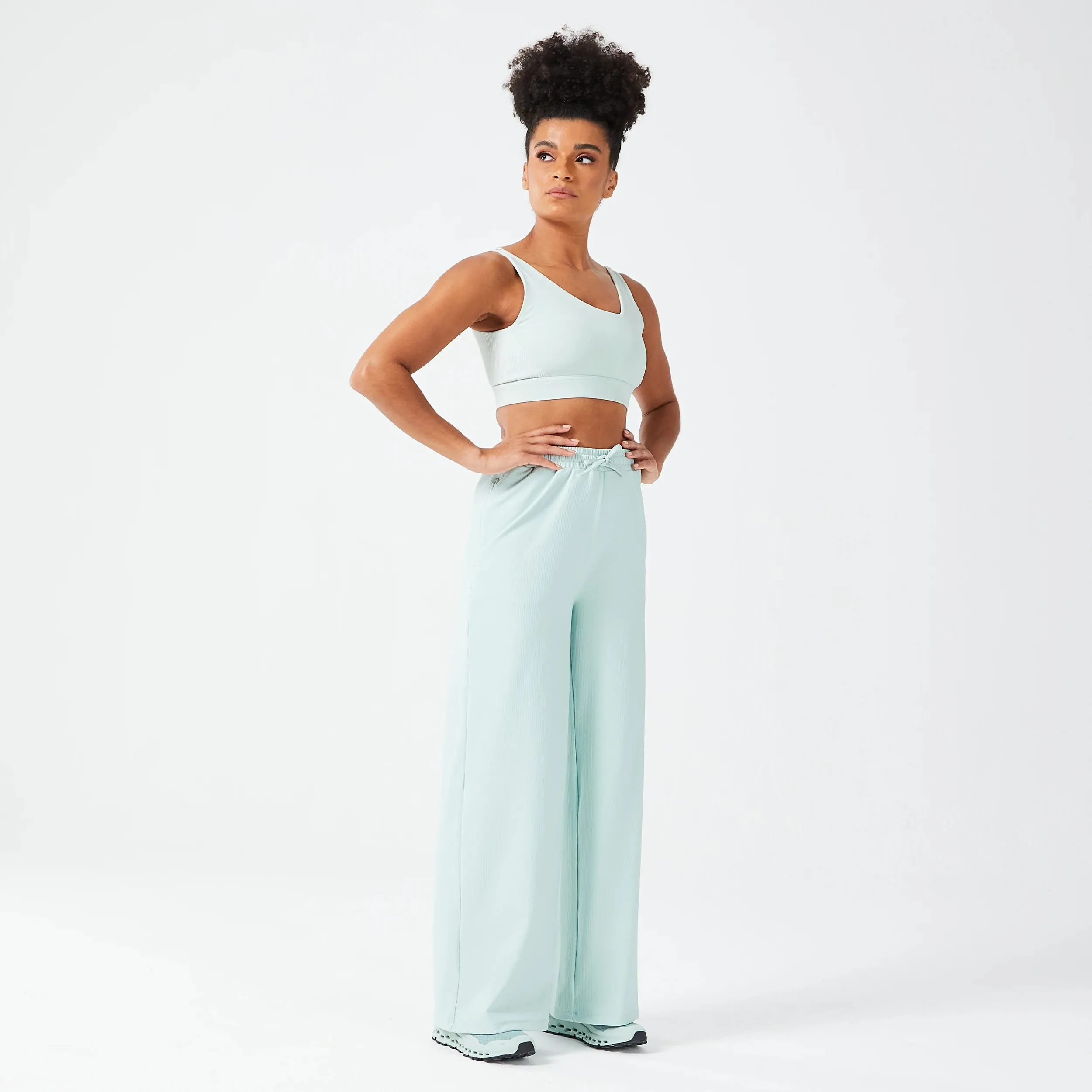 Ribbed Wide Leg Pants - Surf Spray