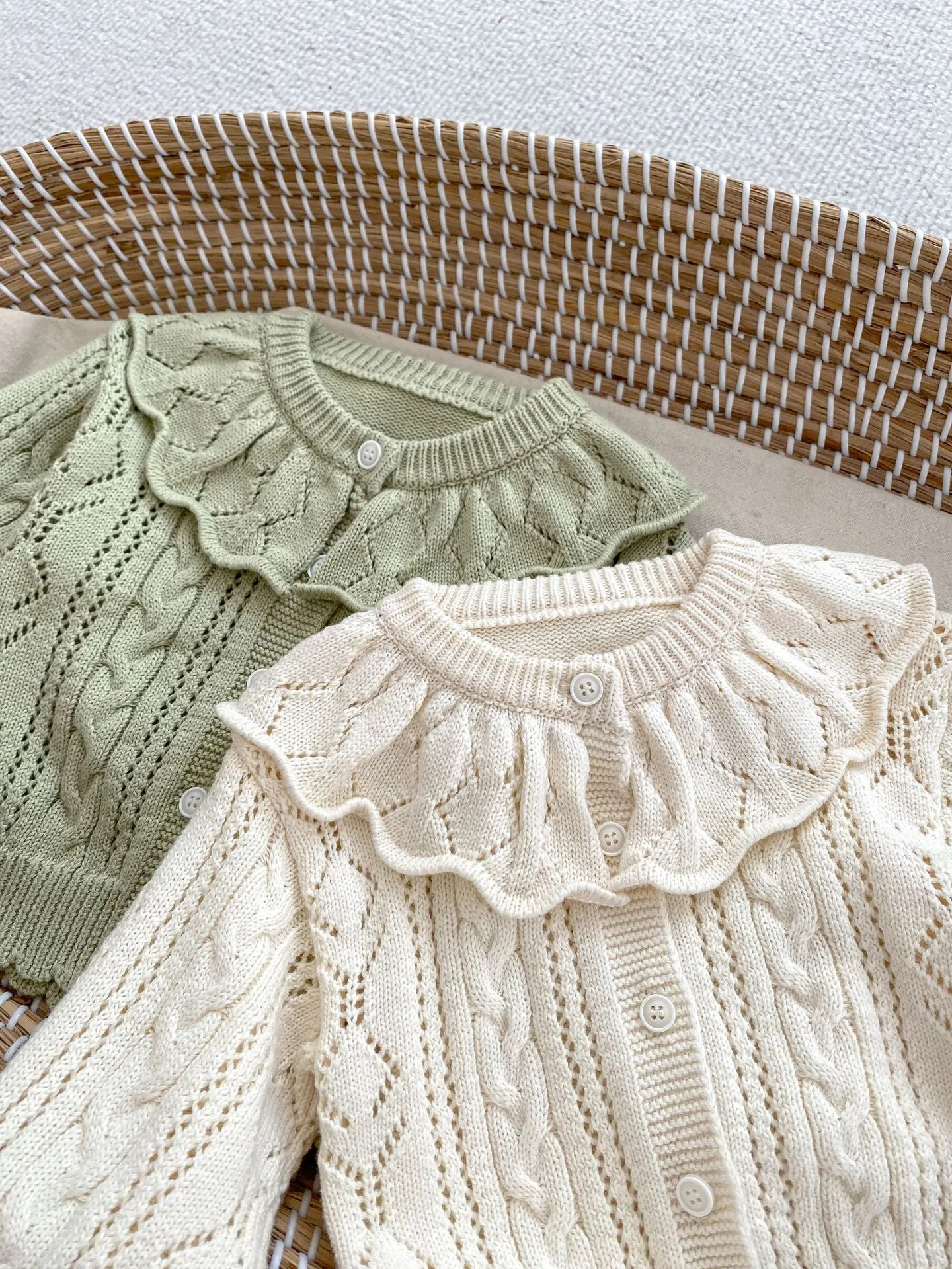 Ruffle Neck Cable Knit Cardigan