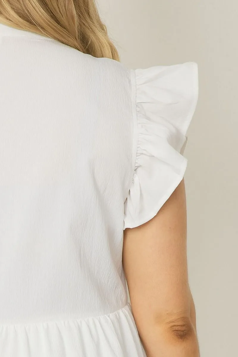 Ruffled Pocket Tiered Midi Dress, Off White