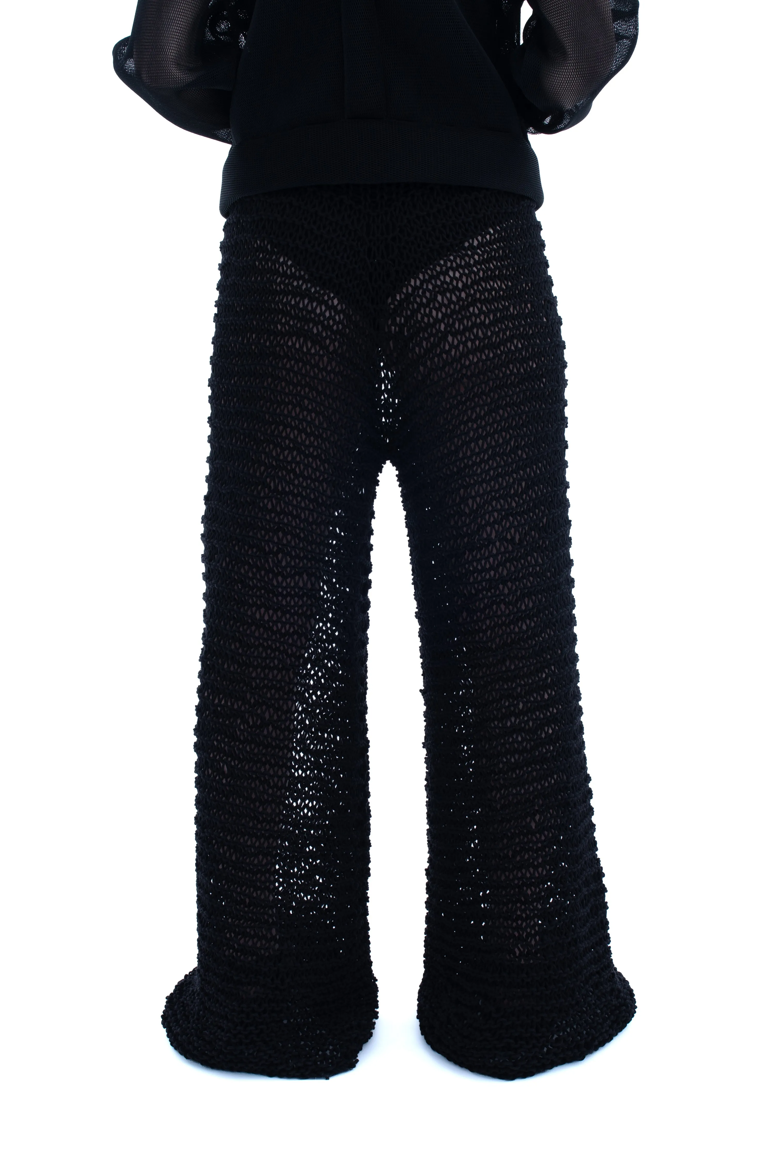 RUN(A)WAY WIDE LEG HAND-KNITTED SEE-THROUGH PANTS