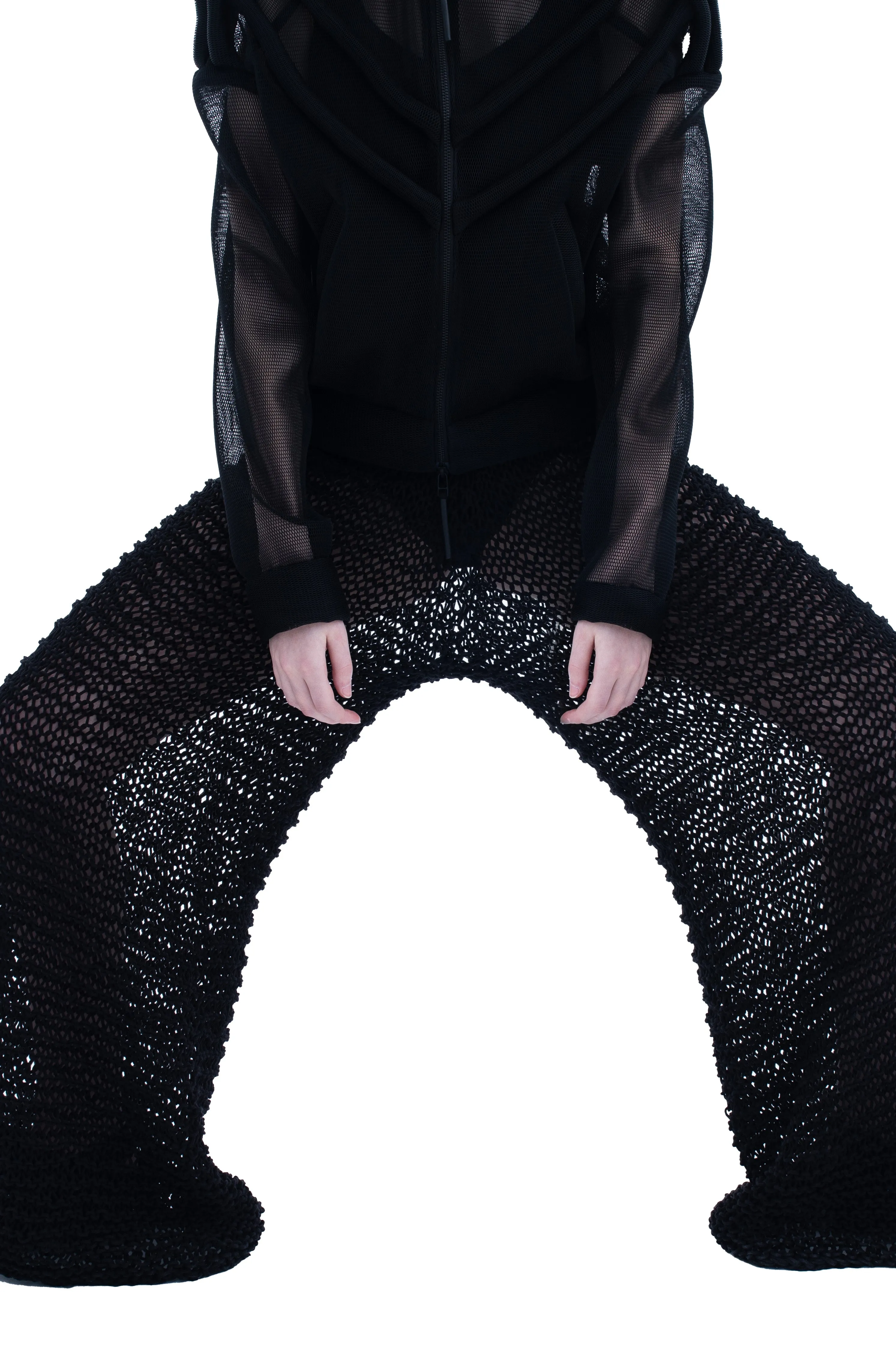 RUN(A)WAY WIDE LEG HAND-KNITTED SEE-THROUGH PANTS