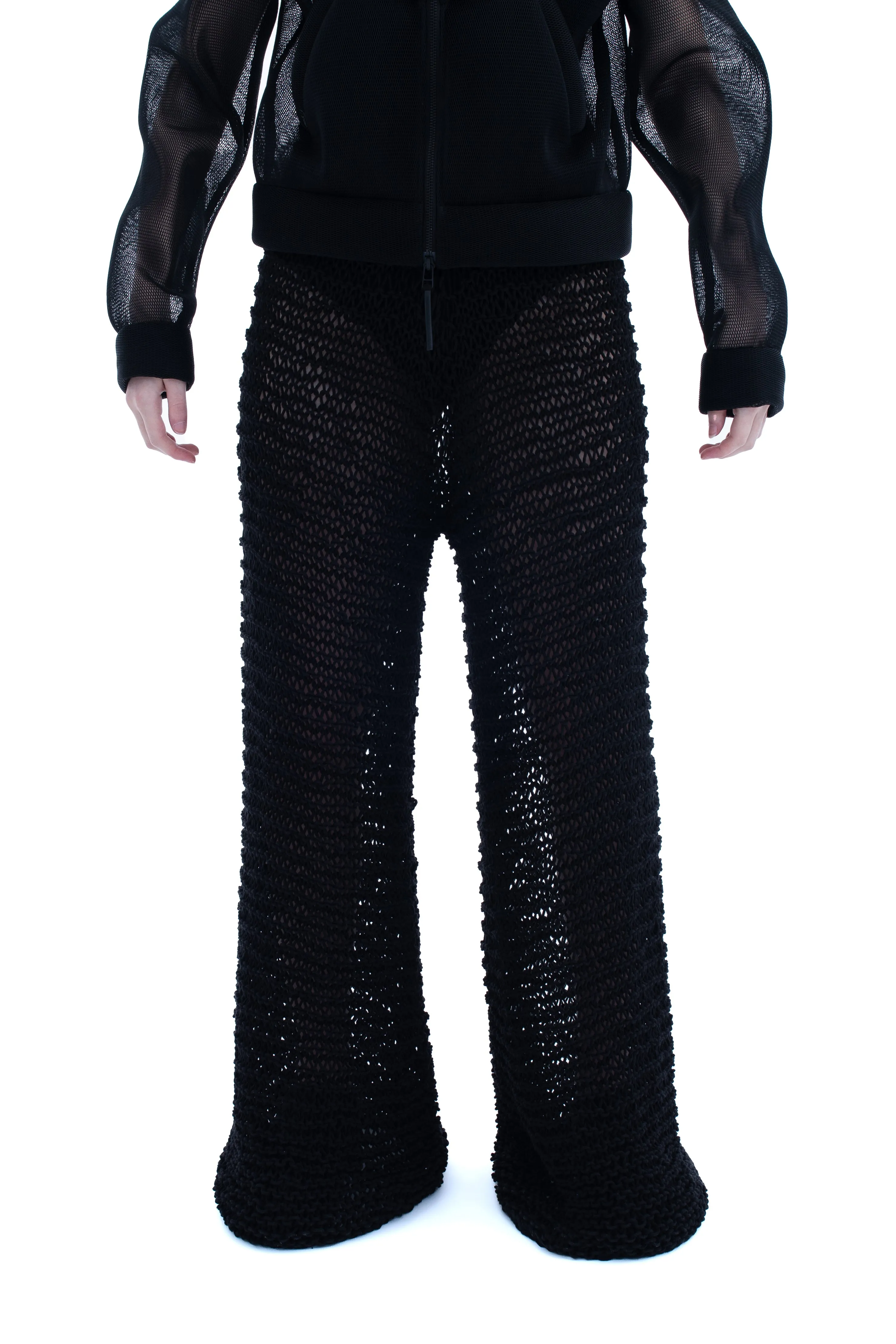 RUN(A)WAY WIDE LEG HAND-KNITTED SEE-THROUGH PANTS