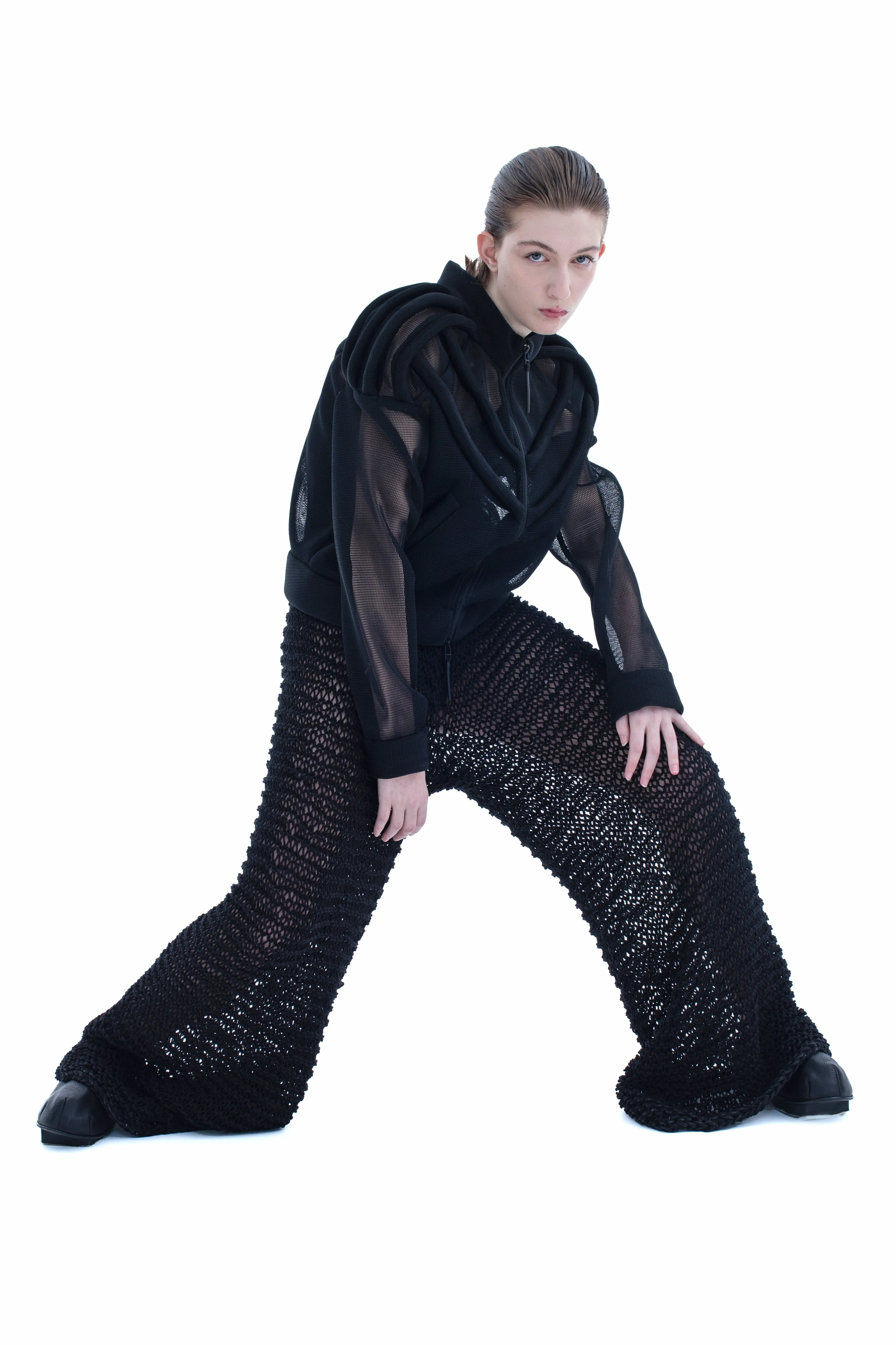 RUN(A)WAY WIDE LEG HAND-KNITTED SEE-THROUGH PANTS
