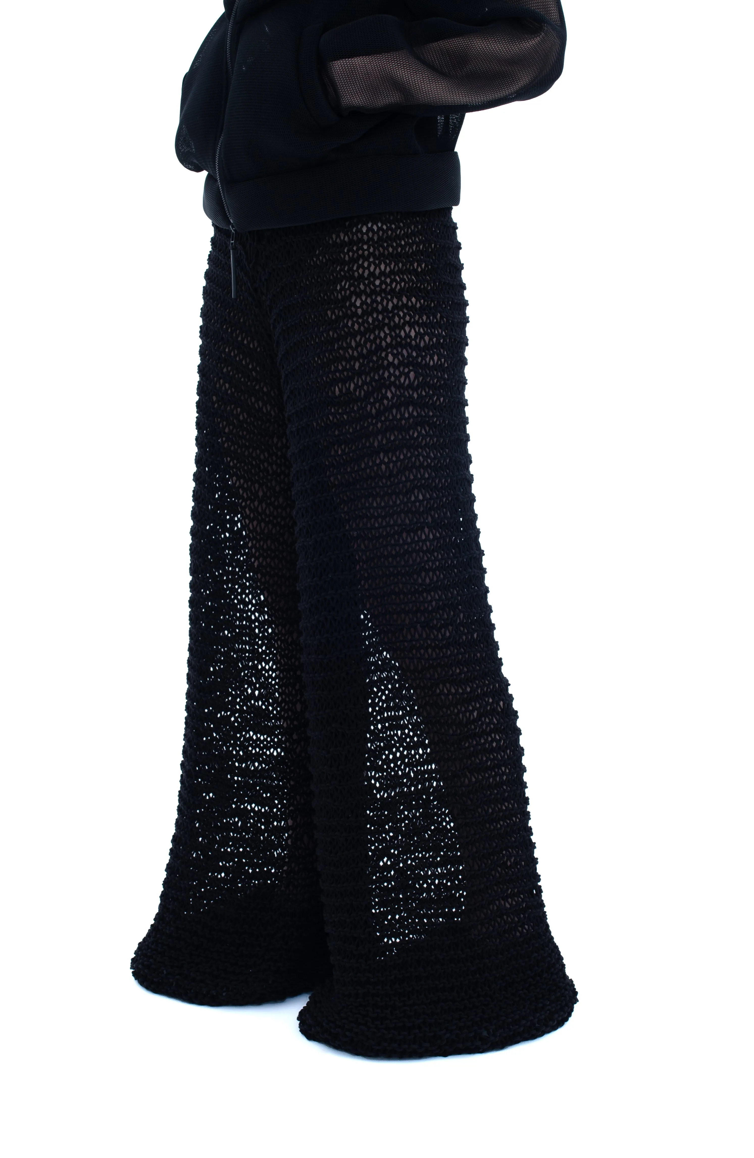 RUN(A)WAY WIDE LEG HAND-KNITTED SEE-THROUGH PANTS