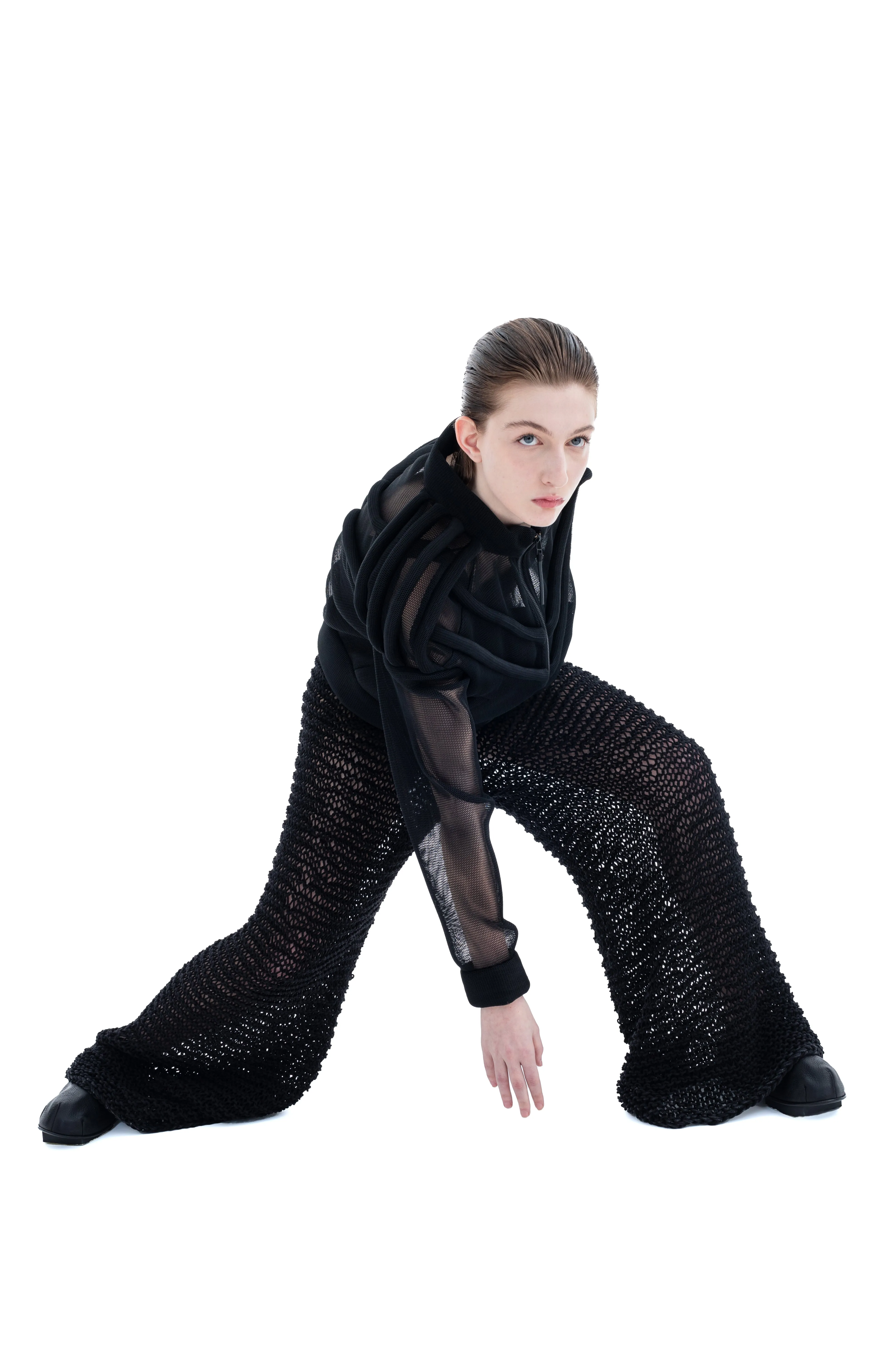 RUN(A)WAY WIDE LEG HAND-KNITTED SEE-THROUGH PANTS