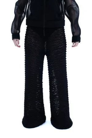 RUN(A)WAY WIDE LEG HAND-KNITTED SEE-THROUGH PANTS