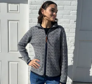 Skovhuus - Zip Print Cardigan in Navy and White