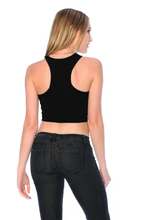 Sleeveless Racer Back Crew Neck Tank Crop Top