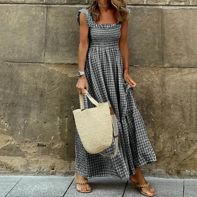 Sleeveless Smocked Tiered A Line Midi Dress